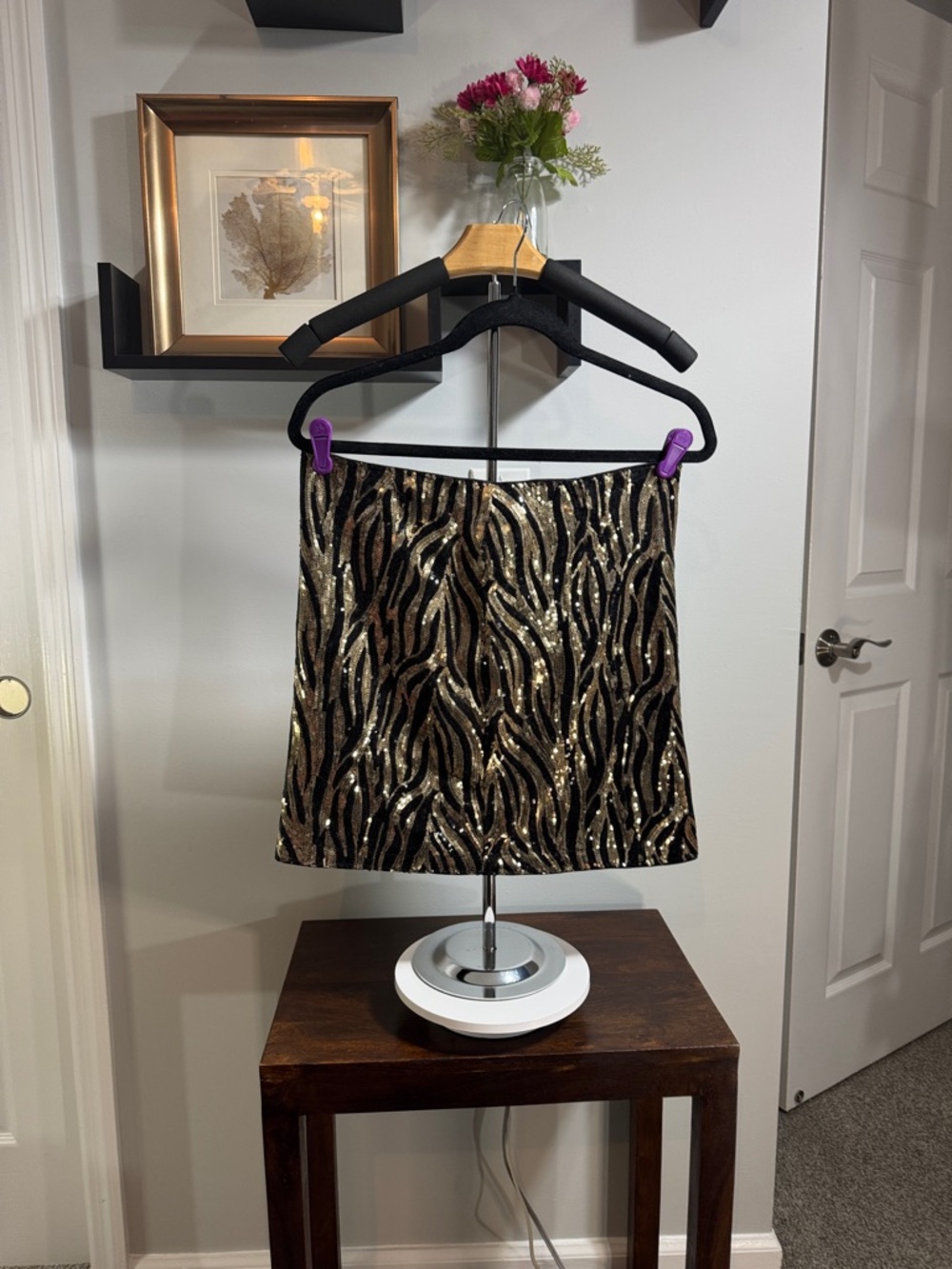 SHEIN Black and Gold Sequin Zebra Mini Skirt Y2K